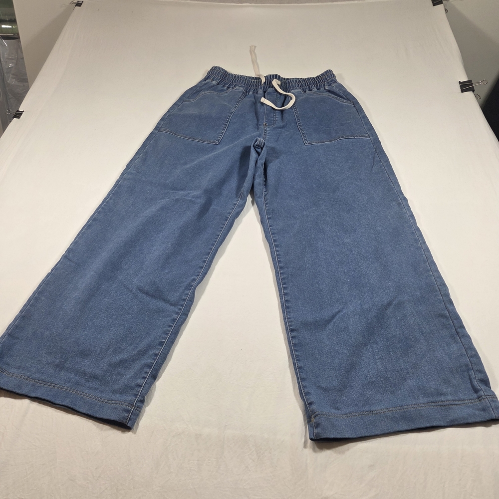 Sincerely Jules Wide Leg Pants Jeans Denim Jogger Pants with Drawstring - Blue - Picture 3 of 7